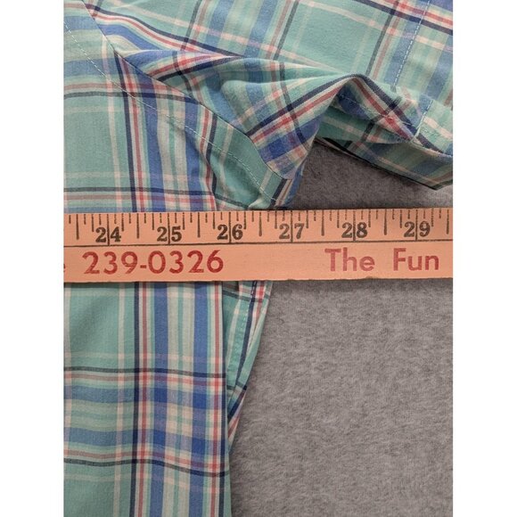 IZOD Shirt Mens 2XL Green Blue Plaid Short Sleeve Button Down Non-Iron Stretch - Picture 4 of 10